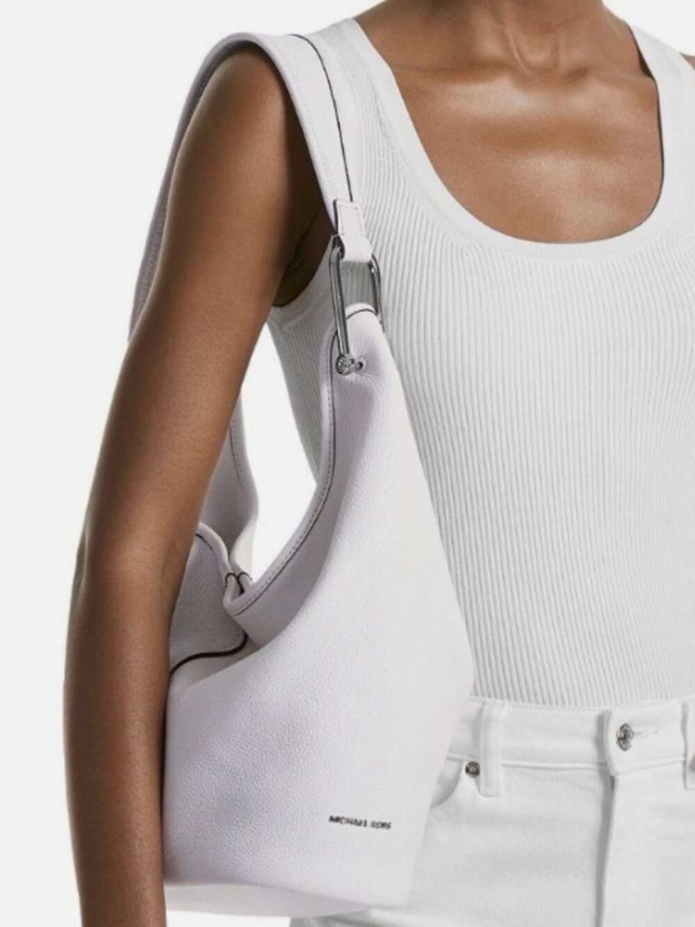 Michael Kors White Pebbled Bucket/Hobo Bag